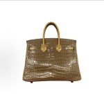 HERMES Birkin 25 women\'s Edition in nude sand color with amber yellow on the side